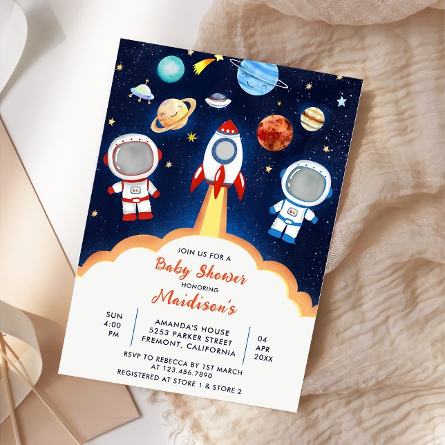 Astronaut Planet Rocket Rymden Baby Shower Inbjudningar (Skapare uppladdad)