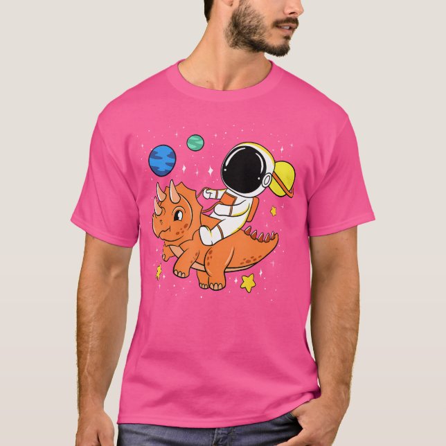 Astronaut Planets Dino Triceratops Dinosaur Space T Shirt (Framsida)