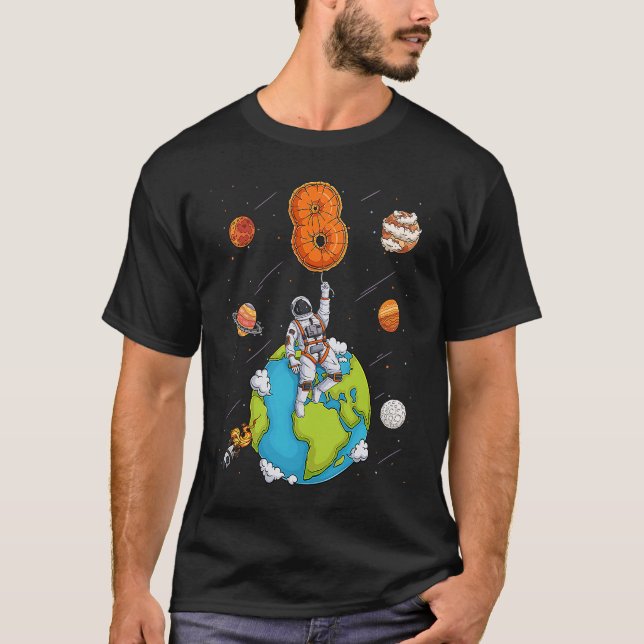 Astronaut Planets Rymden 8 Åtta ÅR Åtta Årets 8:e  T Shirt (Framsida)