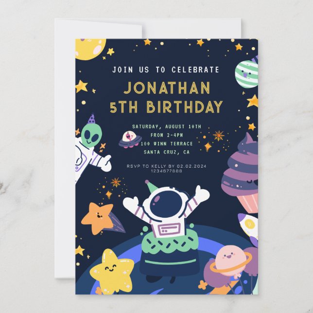 Astronaut Planets Space Boy Birthday Inbjudningar (Framsida)