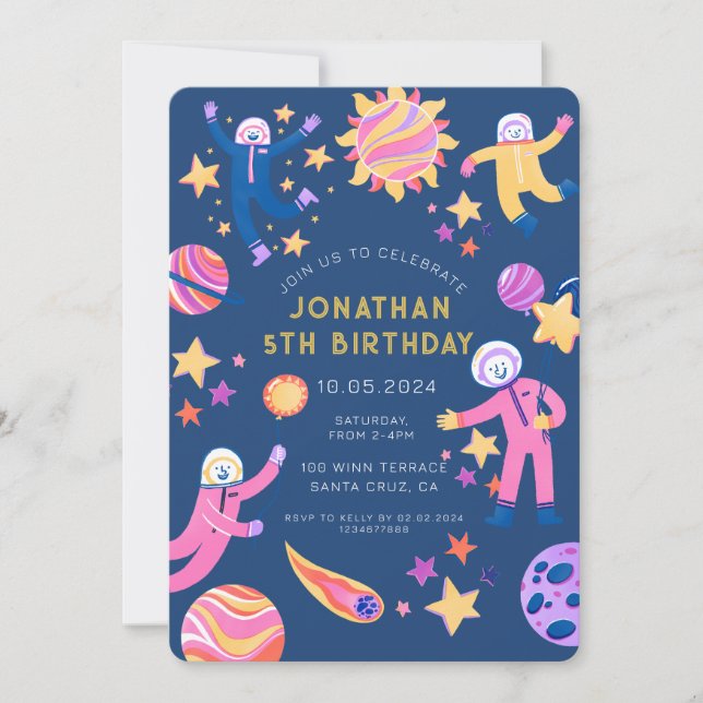 Astronaut Planets Space Boy Birthday Inbjudningar (Framsida)