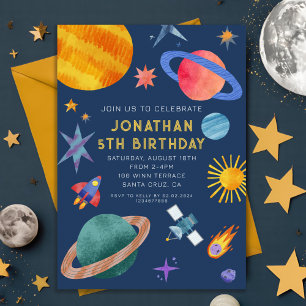 Astronaut Planets Space Boy Birthday Inbjudningar