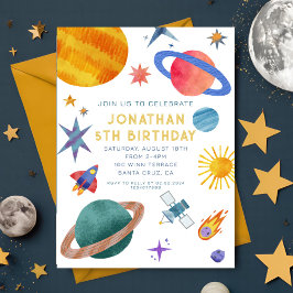 Astronaut Planets Space Boy Birthday Inbjudningar