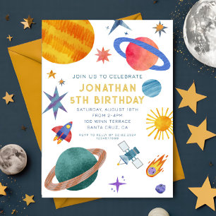 Astronaut Planets Space Boy Birthday Inbjudningar