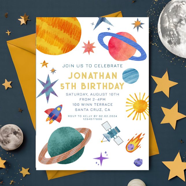 Astronaut Planets Space Boy Birthday Inbjudningar (Skapare uppladdad)