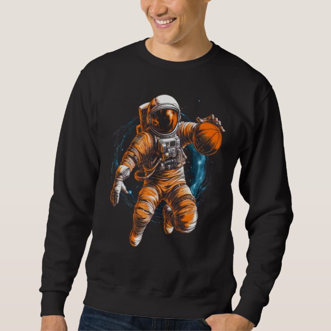 Astronaut Playing Basketball In Space Graphic Illu Lång Ärmad Tröja (Framsida)