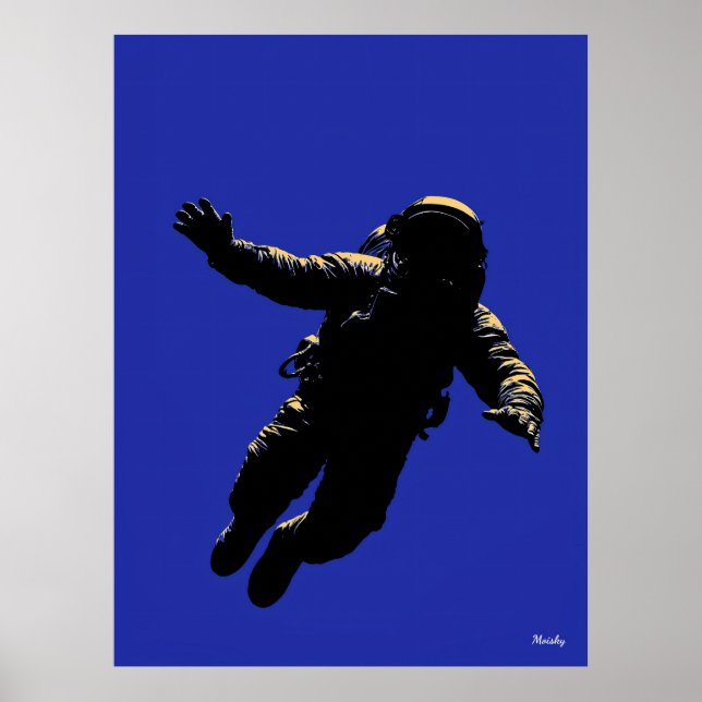 Astronaut Poster - Black Silhouette på Blue (Framsidan)