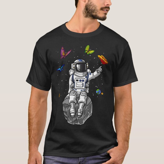 Astronaut Psykedeliska Fjärilar T Shirt (Framsida)