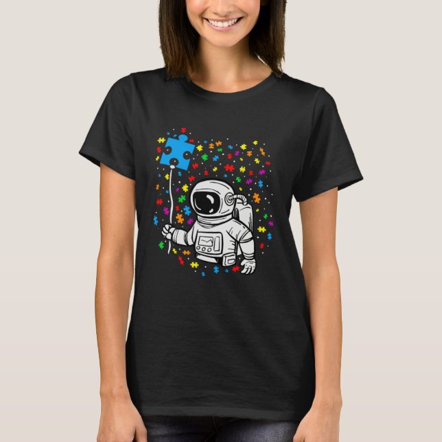 Astronaut Puzzle Piece Balloon Autism Awareness Sp T Shirt (Framsida)