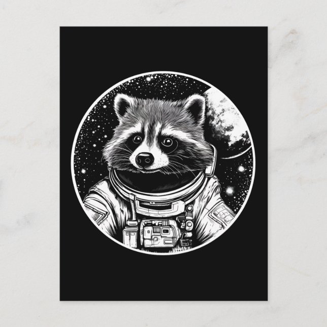 Astronaut raccoon vykort (Framsida)
