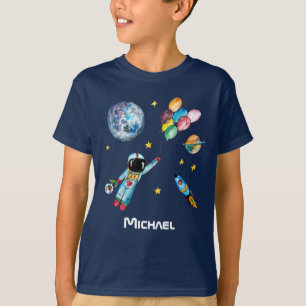 Astronaut Rainbow Balloons Rocket Space Namn T Shirt
