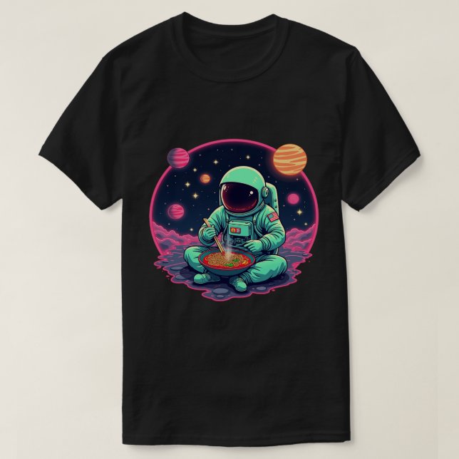 "Astronaut Ramen Nudlar  – Rolig Rymd Grafisk T Shirt (Design framsida)
