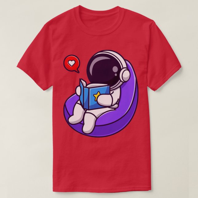 Astronaut Reading Bok On Beanbag Tecknad T Shirt (Design framsida)