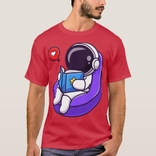 Astronaut Reading Bok On Beanbag Tecknad T Shirt
