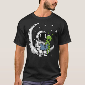 Astronaut Reading Book To Alien Moon Space Astrono T Shirt