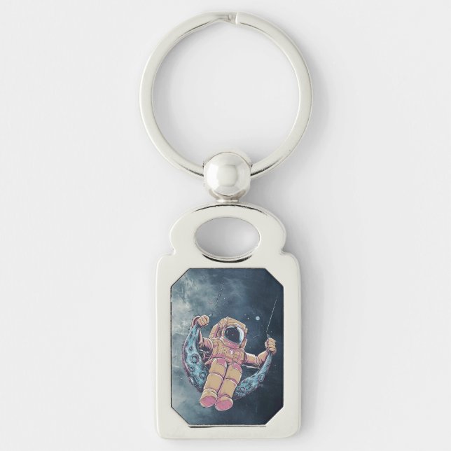 Astronaut Rektangulärt Silverfärgad Nyckelring (Framsidan)
