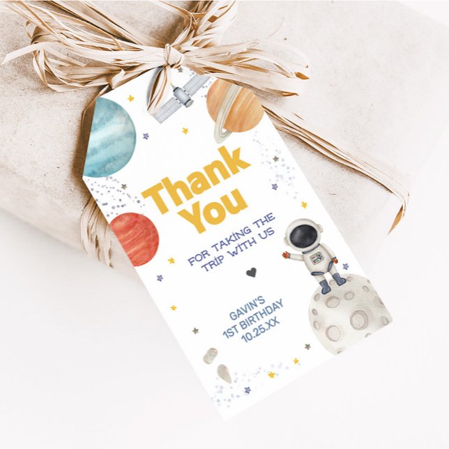 Astronaut Resa runt Sol födelsemärkena Presentetikett (Astronaut First Trip Around the Sun Birthday Party Favor Tags)