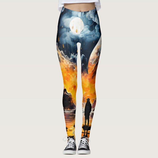 Astronaut Resenär Kosmisk Horisont Resa Leggings (Framsida)