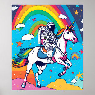 Astronaut Ridande på enhörning på molnet i rymden Poster