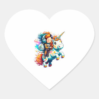 Astronaut rider en Cute Colorful Unicorn Hjärtformat Klistermärke
