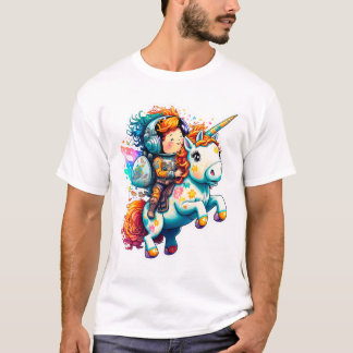 Astronaut rider en Cute Colorful Unicorn T Shirt
