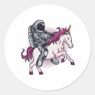 Astronaut rider på rosa Unicorn T-shirt Hat Runt Klistermärke