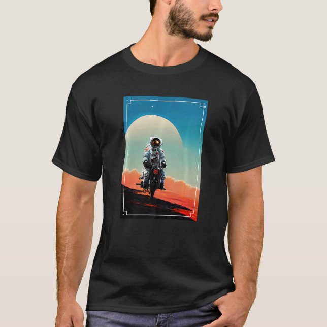 Astronaut Riding a Motorcle in Space 1 T Shirt (Framsida)