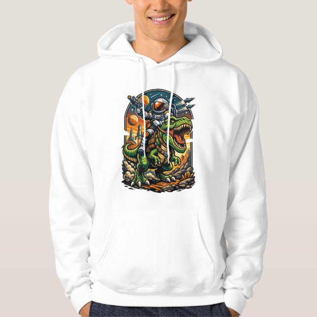 Astronaut Riding a T-Rex – Epic Space Dinosaur Hoodie (Framsida)
