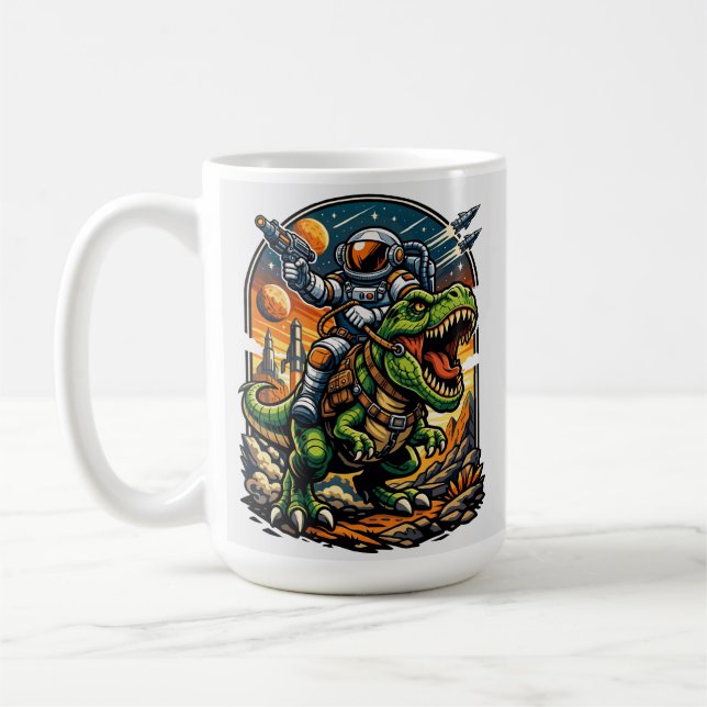 Astronaut Riding a T-Rex – Epic Space Dinosaur Kaffemugg (Vänster)