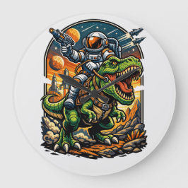 Astronaut Riding a T-Rex – Epic Space Dinosaur Stor Klocka