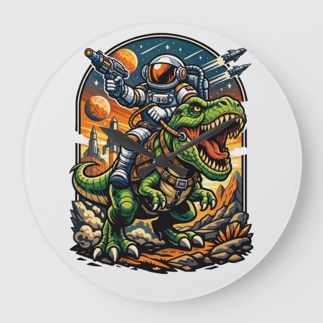Astronaut Riding a T-Rex – Epic Space Dinosaur Stor Klocka (Framsida)