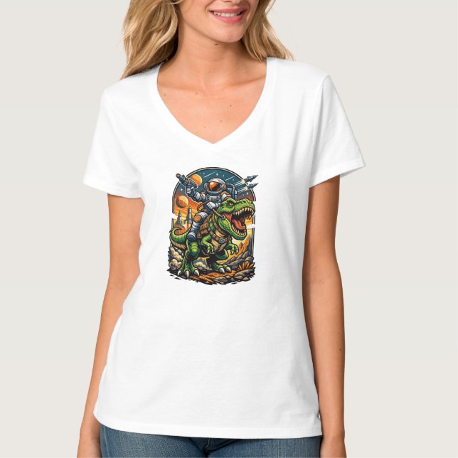 Astronaut Riding a T-Rex – Epic Space Dinosaur T Shirt (Framsida)