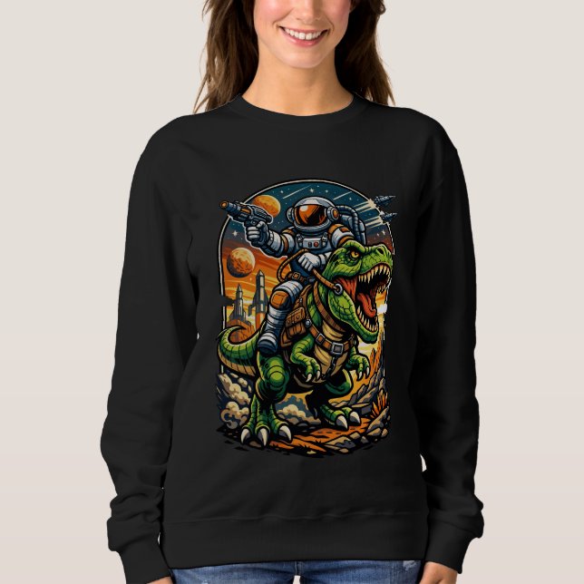Astronaut Riding a T-Rex – Epic Space Dinosaur T Shirt (Framsida)