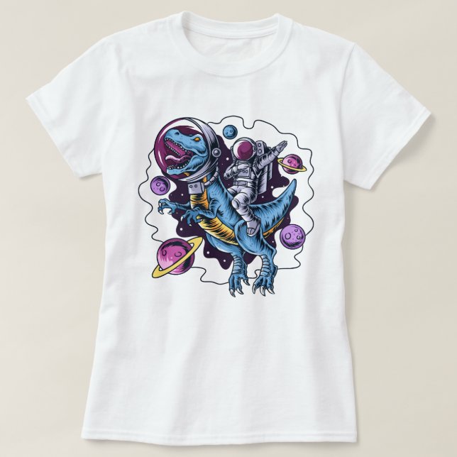 Astronaut Riding a T-Rex T-Shirt (Design framsida)