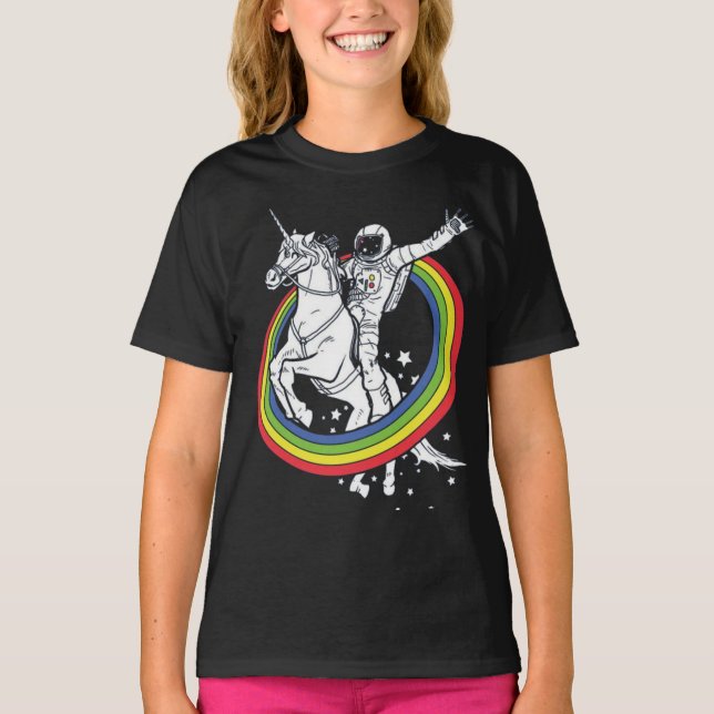 Astronaut Riding Enhörning T-Shirt (Framsida)