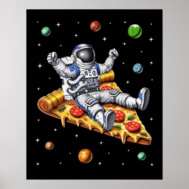 Astronaut Riding Pizza Slice Poster (Framsidan)