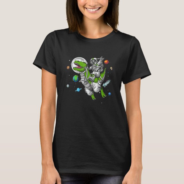Astronaut Riding Rex Dinosaur Astro Space Cosmic T Shirt (Framsida)