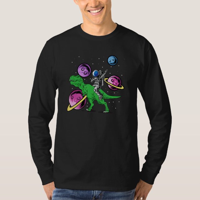 Astronaut Riding Rex Dinosaur Astro Space T Shirt (Framsida)