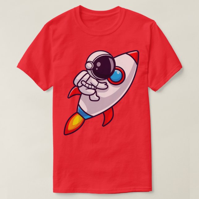 Astronaut Riding Rocket Tecknad1 T Shirt (Design framsida)