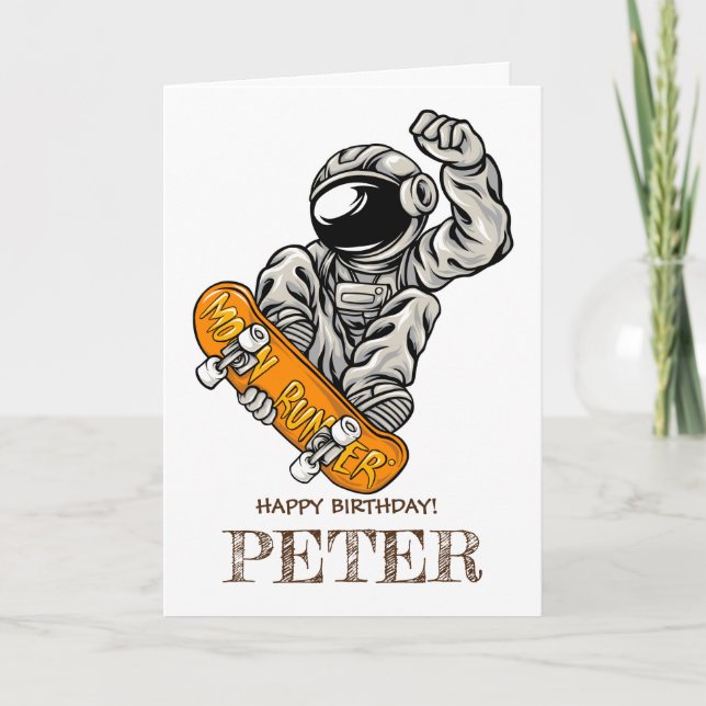 Astronaut Riding SKATEBOARD Kort (Framsida)