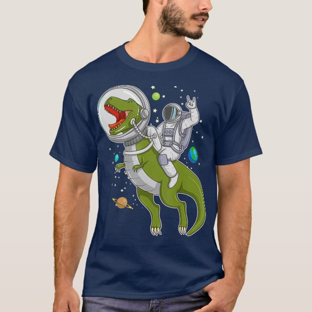 Astronaut Riding T-Rex Dinosaur Astro T-Rex Gift T Shirt (Framsida)