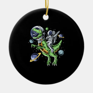Astronaut Riding T-Rex Dinosaur Astro T-Rex Space Julgransprydnad Keramik