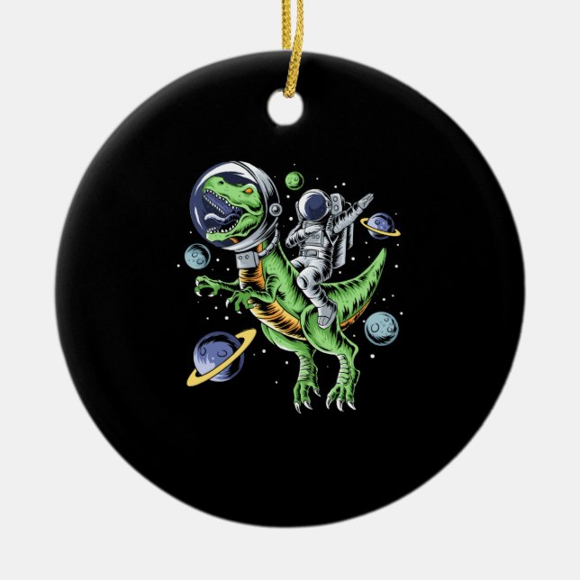 Astronaut Riding T-Rex Dinosaur Astro T-Rex Space Julgransprydnad Keramik (Framsidan)