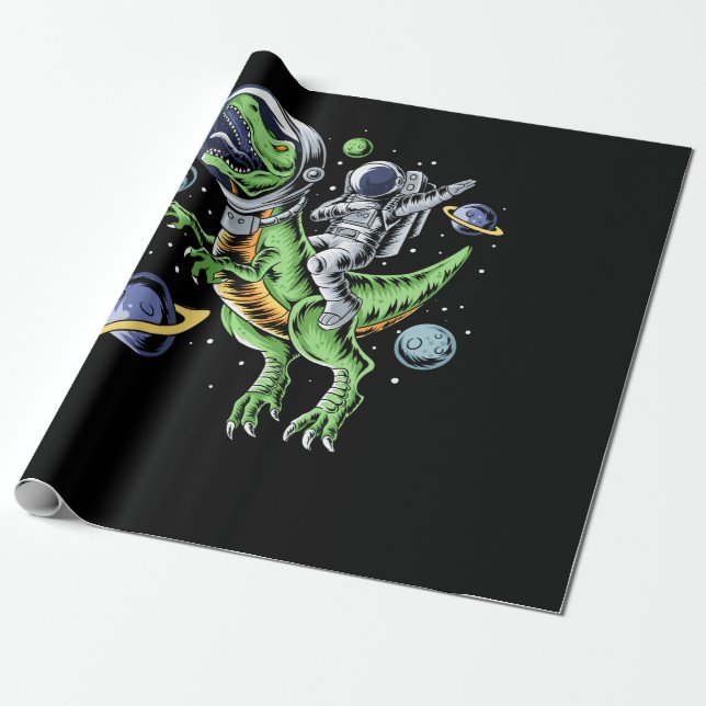 Astronaut Riding T-Rex Dinosaur Astro T-Rex Space Presentpapper (Utrullad)