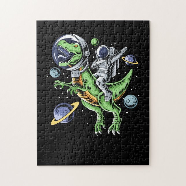 Astronaut Riding T-Rex Dinosaur Astro T-Rex Space Pussel (Vertikal)
