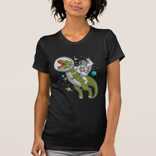 Astronaut Riding T-Rex Dinosaur Astro T-Rex Space T Shirt (Framsida)