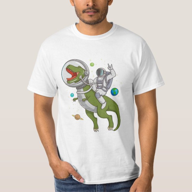 Astronaut Riding T-Rex Dinosaur Astro T-Rex Space  T Shirt (Framsida)