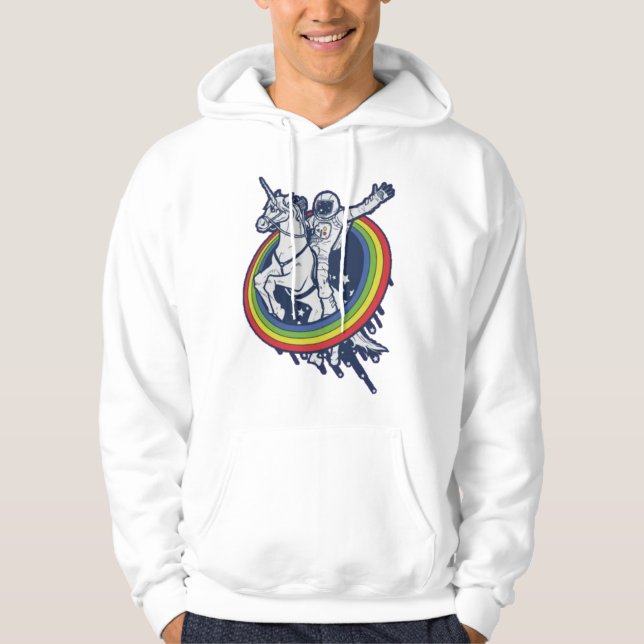 Astronaut Riding Unicorn Hoodie (Framsida)