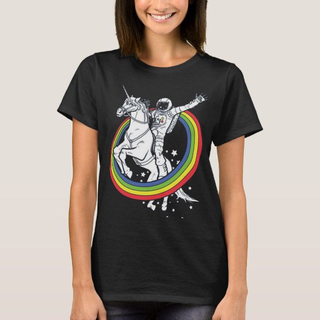 Astronaut Riding Unicorn T Shirt (Framsida)