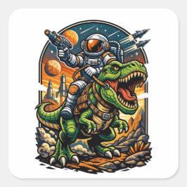 Astronaut Ridning en T-Rex – Episk Rymd-Dinosaurie Fyrkantigt Klistermärke